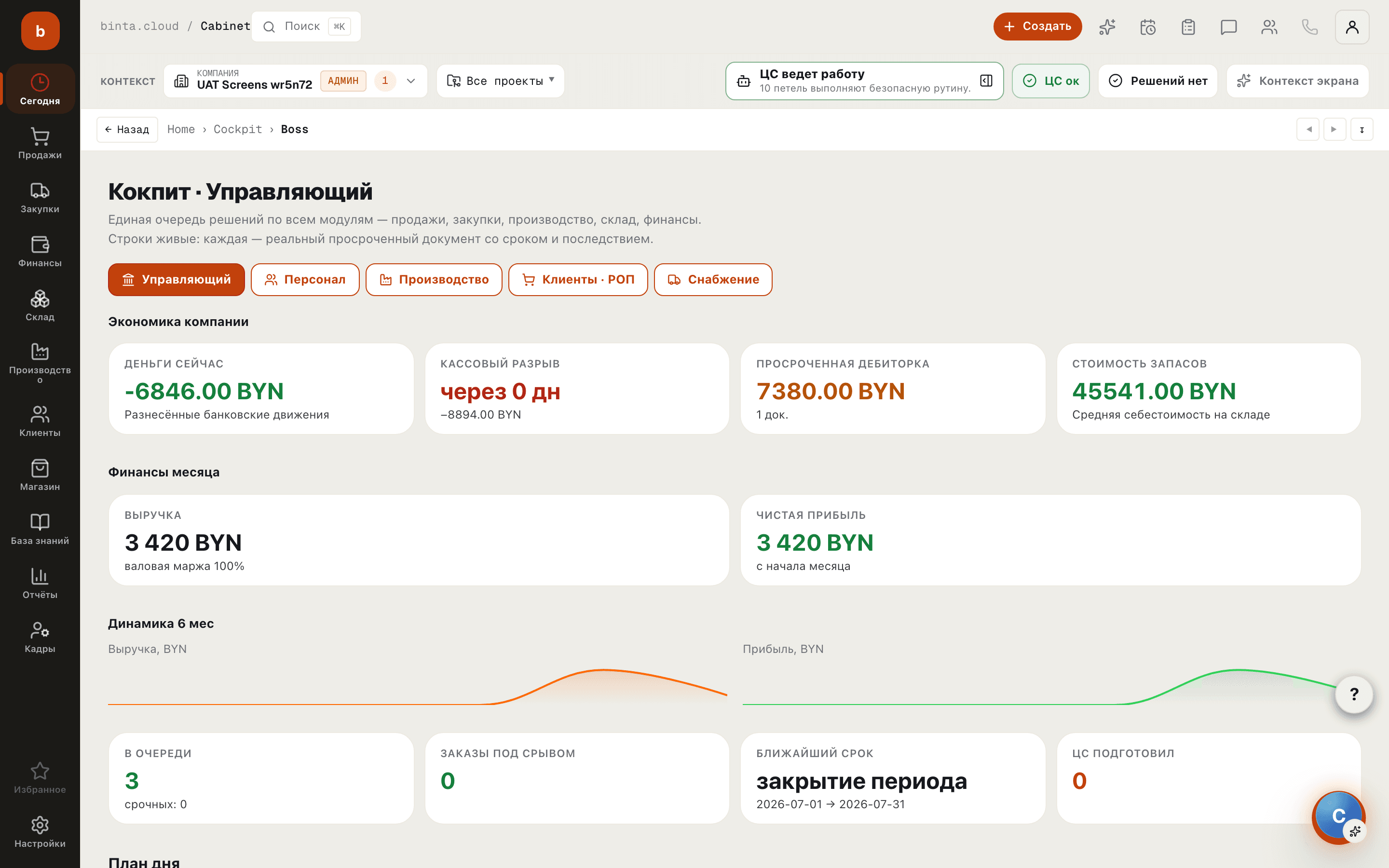 Кокпит управляющего: деньги, кассовый разрыв, дебиторка и запасы одним экраном